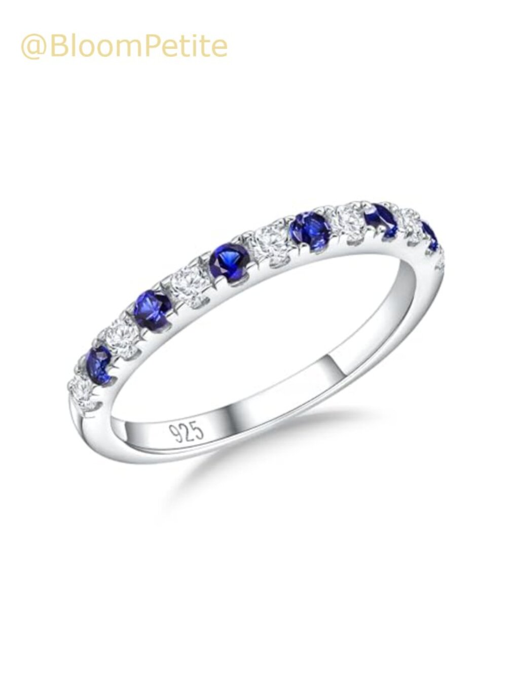 Sterling Silver Created Sapphire Half Eternity Stackable Wedding Band Ring